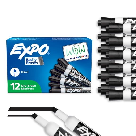 EXPO Dry Erase Markers, Chisel Tip, Black, 12 Count