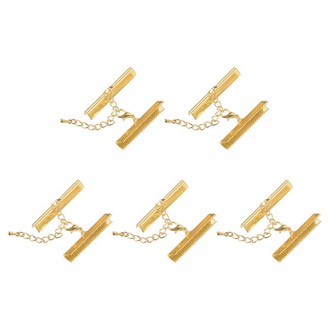 Unique Bargains 10Set Ribbon Crimp Clamp Ends Lobster Claw Clasps & Chain 40mm Gold Tone for DIY