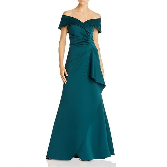 Aqua Womens Off-The-Shoulder Scuba Off-Shoulder Gown Dress, Green, 2
