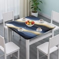 thumbnail image 3 of Blue White Gold Marble Pattern Square Fitted Tablecloth with Elastic Edge,Square Table Cover,Washable Elastic Table Cover for Home Kitchen Party Decor 36"x36", 3 of 6