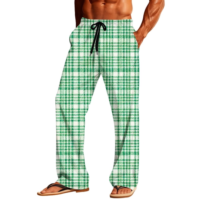 Ceisia Mens Plaid Pajamas Pants Elastic Waist With Pockets Sleep Soft Lounge Sleep Bottoms Green M Gift