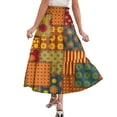 thumbnail image 5 of Women’s Patchwork Print Midi Skirt with Elastic Waistband and Pockets Casual A-Line Boho Style Lightweight Flowing Fabric Skirt Orange XL, 5 of 5
