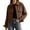 Brown, variant on Womens Cropped Corduroy Shackets Collared Button Down Jackets Long Sleeve Outwear with Pockets for Work Hiking