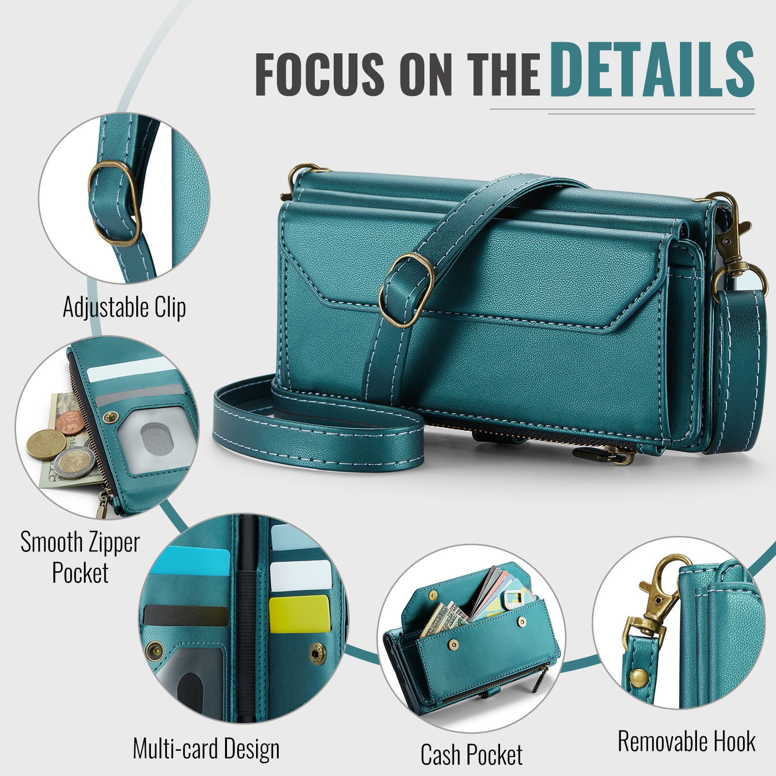Asuwish Compatible with Samsung Galaxy Z Fold 5 5G 2023 Zipper Wallet Phone Case With pen slot Crossbody Lanyard Strap Flip Card Holder Slot Cell Cover for ZFold5 Z5 G Fold5 5Z Women Girls Green