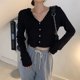 thumbnail image 1 of Rimocy-cárdigan de punto con capucha para mujer, ropa de calle coreana, Tops cortos de botonadura única, Top de manga larga de punto liso para mujer, 1 of 2