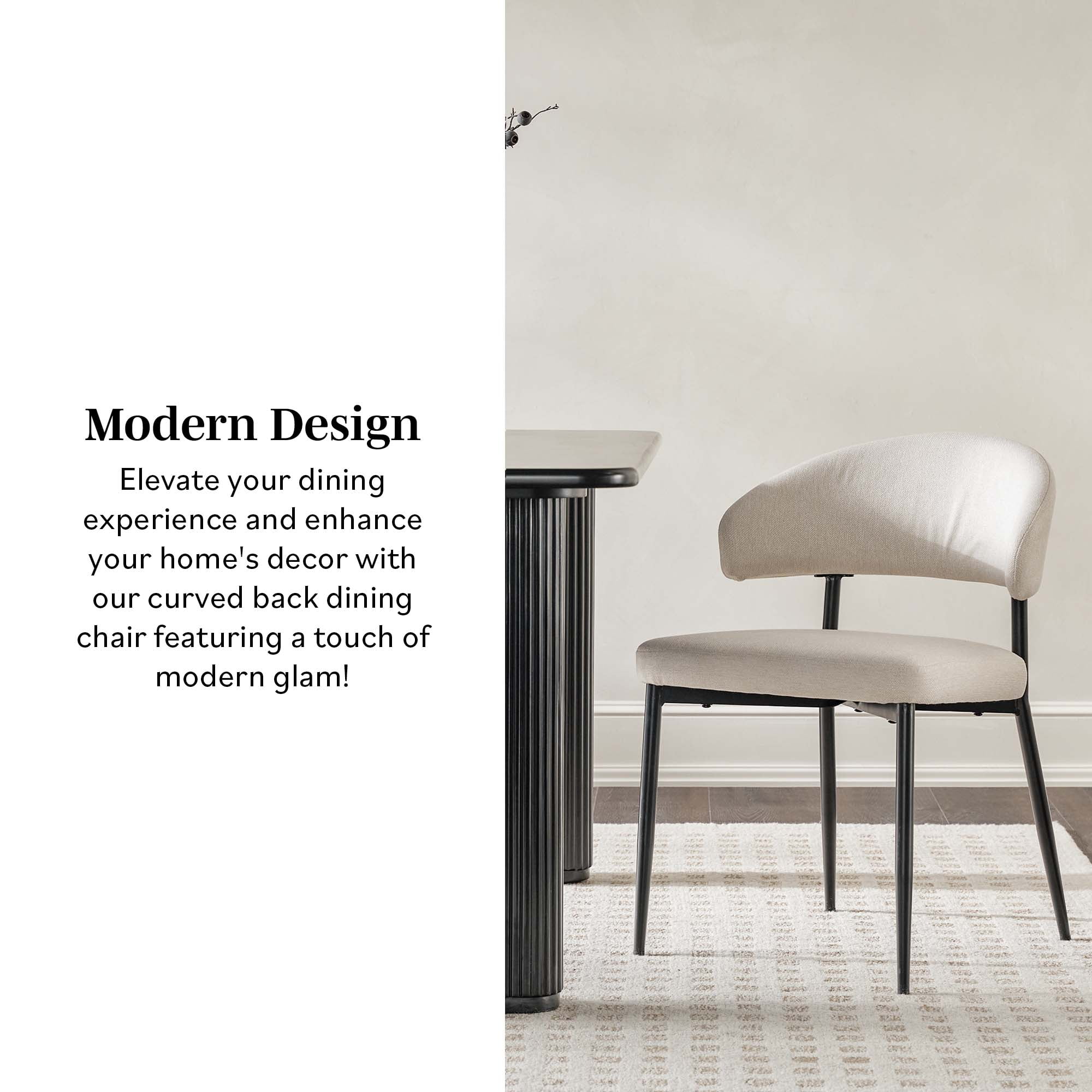 Walker Edison Modern Curved Back Upholstered Dining Chair, Set of 2, Ivory