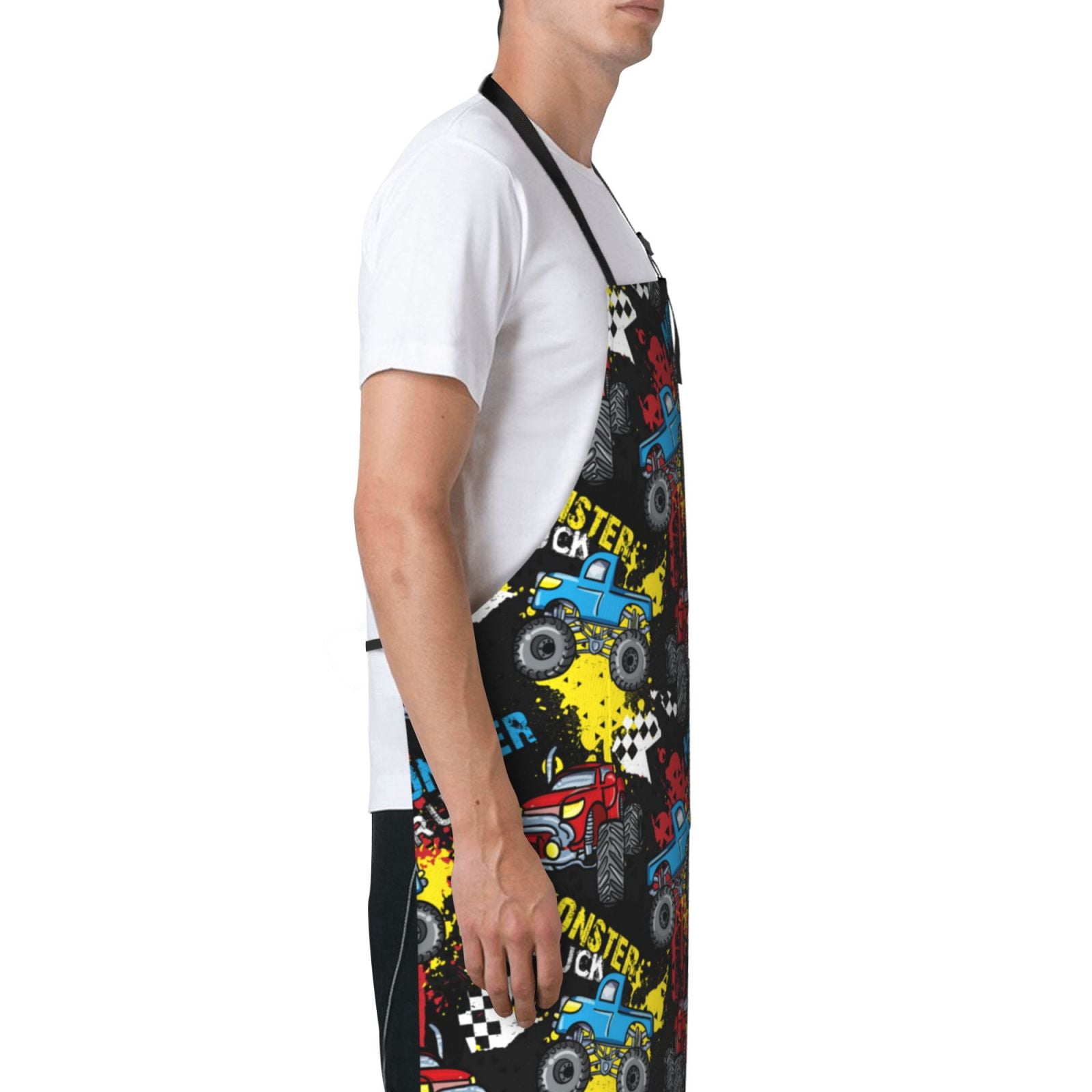 Picia Monster Car Waterproof Apron for Unisex Adult - Adjustable Bib Apron with Pockets, Ideal for Cooking, Gardening, Painting, and Household Chores