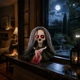 thumbnail image 6 of Animated Walking Skull Head with Light-Up Red Eyes Creepy Moving Halloween Prop with Long Grey Hair Horror Music Motorized Resin Decoration for Party Yard Indoor Outdoor Spooky Decor Gift, 6 of 7