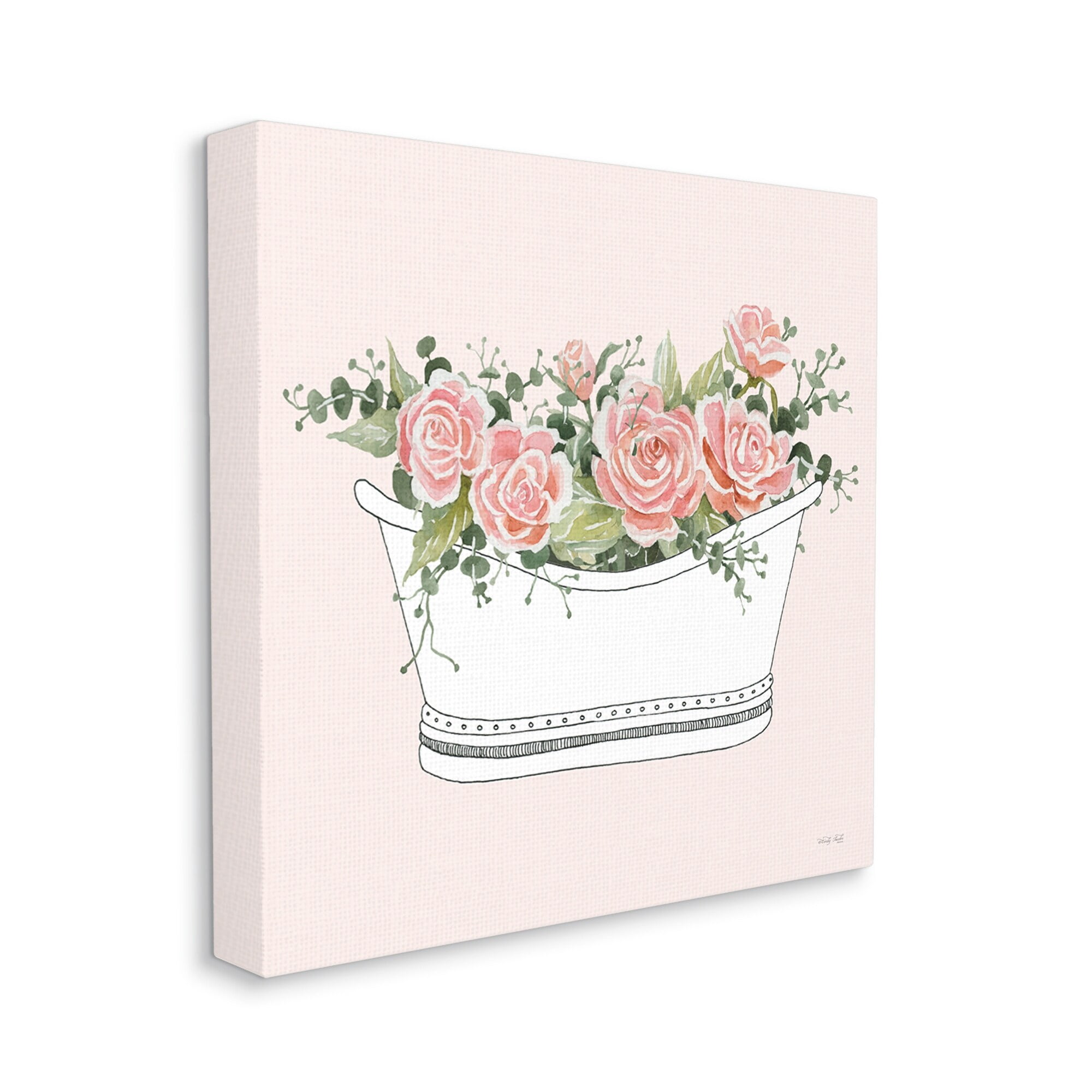 Stupell Industries Pink Rose Blossoms Casual Bathroom Bathtub Planter Graphic Art Gallery Wrapped Canvas Print Wall Art, Design by Cindy Jacobs