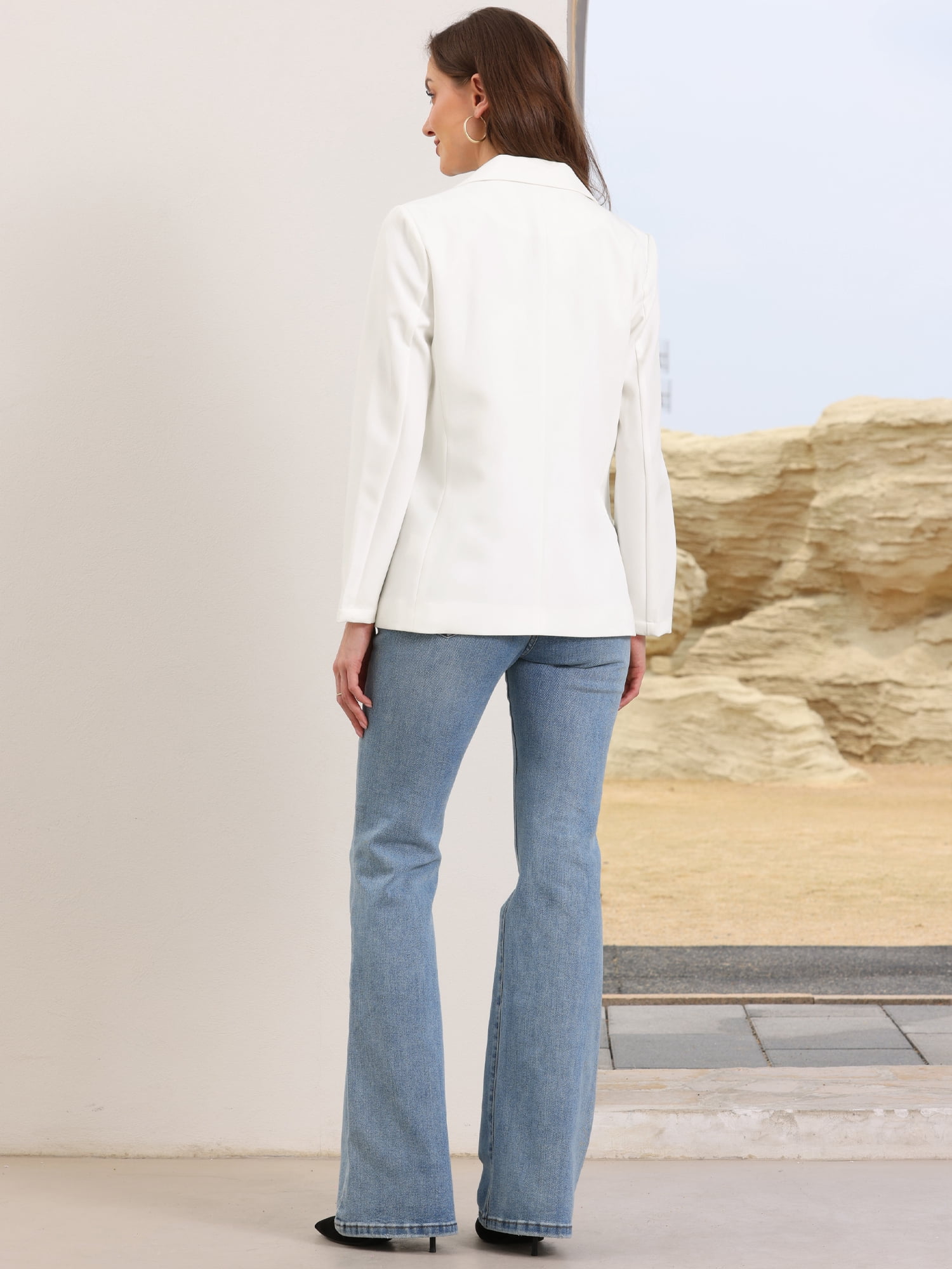 DARING DIVA Women's Business Casual Single Breasted Jacket Office Suit XL White