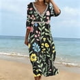 thumbnail image 4 of Ayolanni Floral Dresses for Women 2026 V-Neck 3/4 Sleeve A-Line Maxi Dress Holiday Casual Boho Cotton Long Dress Black L, 4 of 6