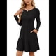 thumbnail image 1 of Vestido Corto Informal de Otoño de Larga para Mujer, de Punto Acanalado, Cuello Redondo, Fluido, Corte A, con Bolsillos Negro M, 1 of 8