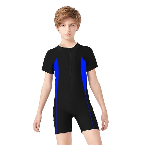 REDARER Kids One-Piece Short Sleeve Swimsuit with Front Zipper for Surfing & Diving,9-12 Years