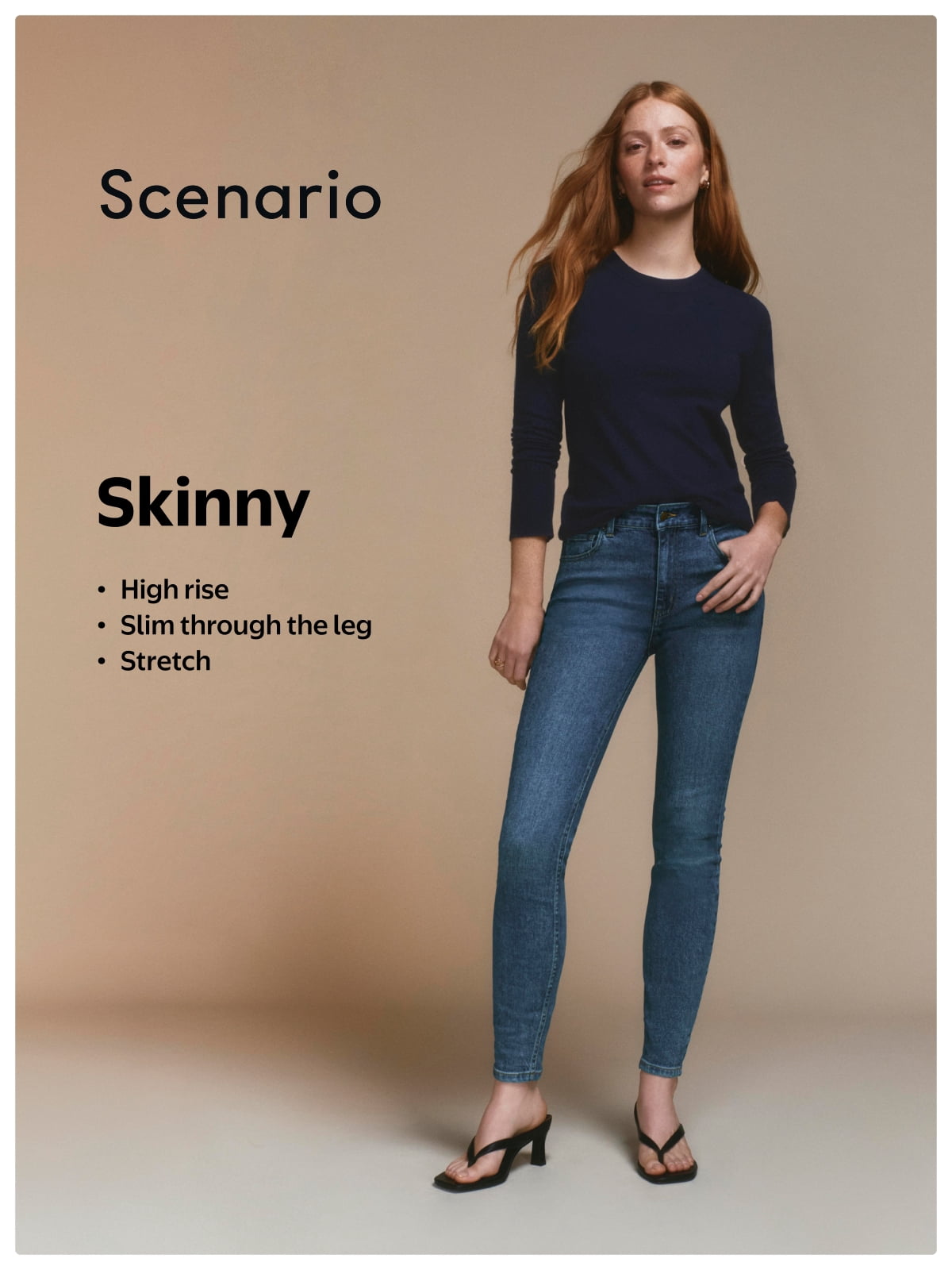 Scenario Women's High Rise Skinny Jeans, 27", 29", 31" Inseams, Sizes 0-20
