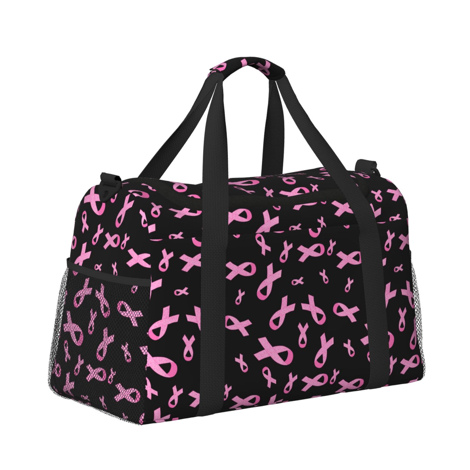 Kuqiui Breast Cancer Awareness Print Foldable Travel Duffel Bag Tote Carry on Luggage Bag Personal item Sports Gym Bag Water Resistant Weekender Overnight Bags for Women and Men