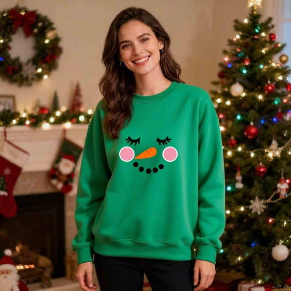 Christmas Couples Sweatshirts Merry Christmas Printing Long Sleeve Shirts Crewneck Pullover Winter Fleece Sweaters Xmas Funny Holiday Sweatshirts Gifts(Women)