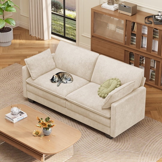 Aiho 75" L Loveseat Sofa, Comfy Corduroy Fluffy Couch with Deep Seat with Double Layer Cushions for Living Room, Apartment, Bedroom, Bedroom - Beige