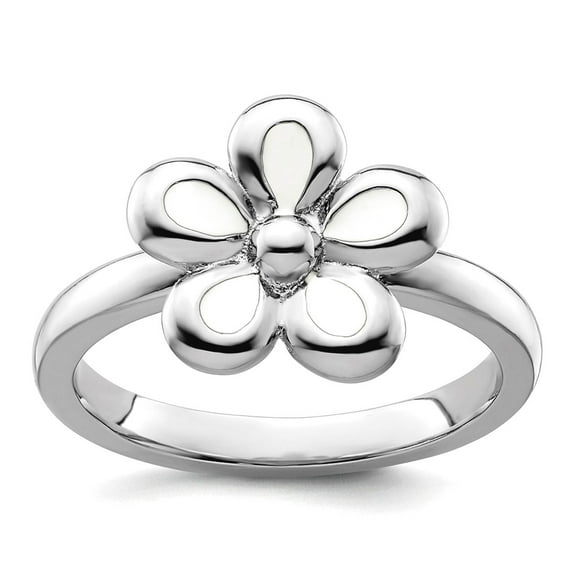 925 Sterling Silver Stackable Polished White Enameled Flower Ring Size 6 Stackable Ring for Women