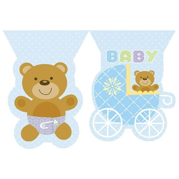 Baby Shower 'Teddy Baby Blue' Plastic Flag Banner (12ft)