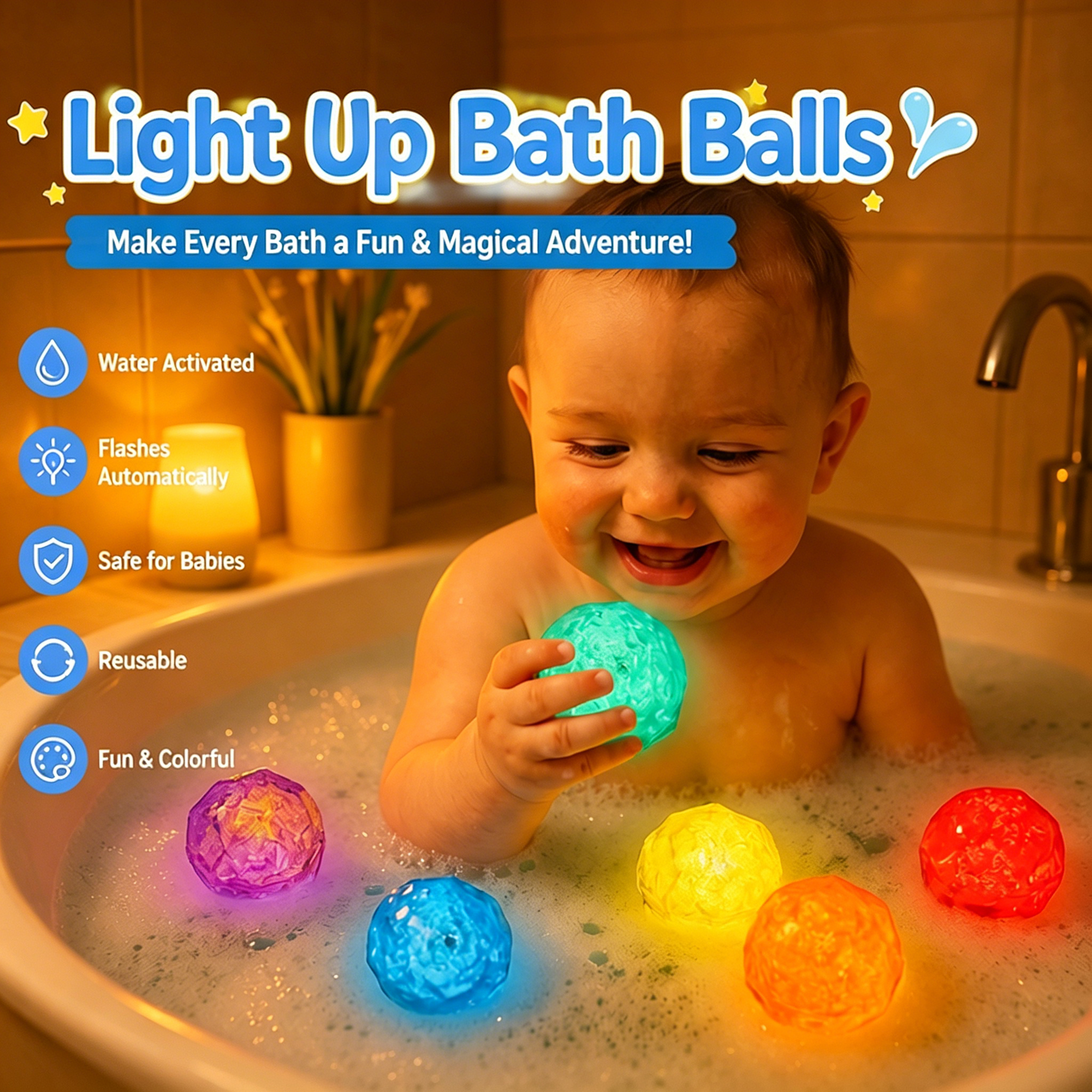 Baby Bath Toys Light Up Balls, LED Light Up Bath Toys for Toddlers, Water Activated Glowing Balls for Baby Bathtub Play, Waterproof Sensory Floating Toy for Kids Boys Girls Ages 1-3 4-8, 12 Pack