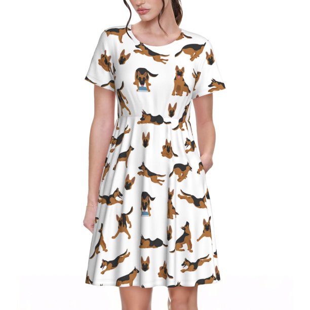 Balery German Shepherd Dog Vestidos sueltos de manga corta para mujer, vestidos de verano 2025, vestidos casuales de corte A con vuelo.