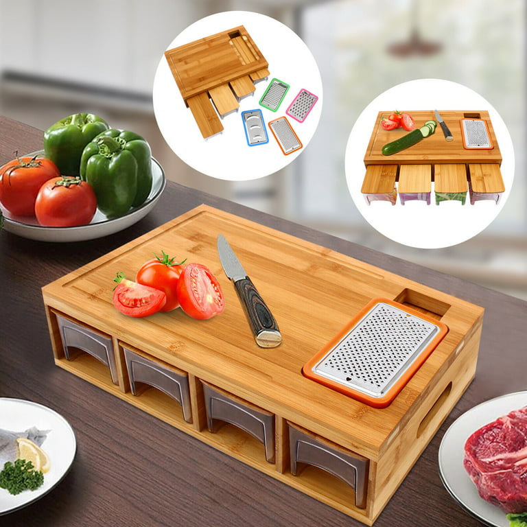 Bamboo Cutting Board with Containers - Meal Prep Station of 4 - Graters  & 6 Bowl