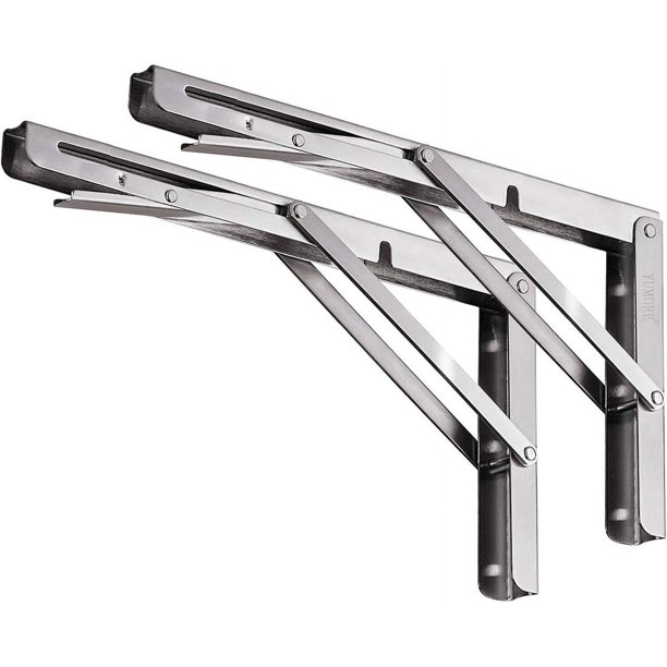 Soportes para estantes plegables de 10", Carga máxima: Soporte de estante plegable de acero inoxidable resistente para banco de trabajo de mesa, paquete de 2