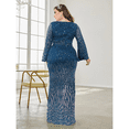thumbnail image 6 of AURA Plus Size Sequin Round Neck Evening Gown Long Sleeve Elegant Slim Fit Formal Party Maxi Dress, 6 of 7