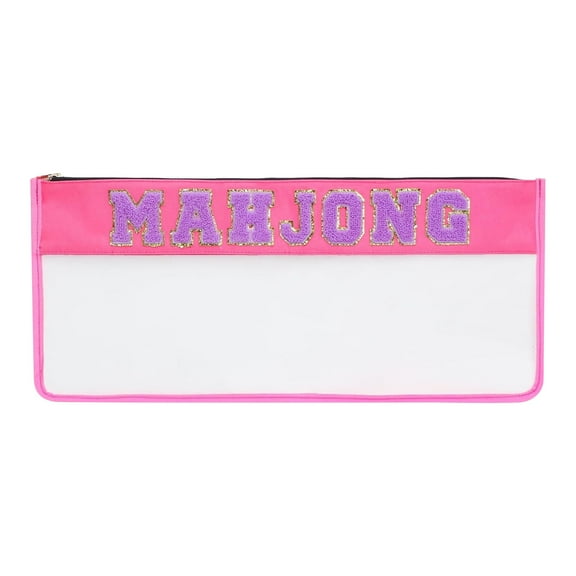 American Mahjong Bag -Clear Waterproof Mahjong Tiles Bag, Large Capacity Pouch with Zipper & Letter Embroidery, Travel Carrying Accessory for Mahjong Set (Case Only)