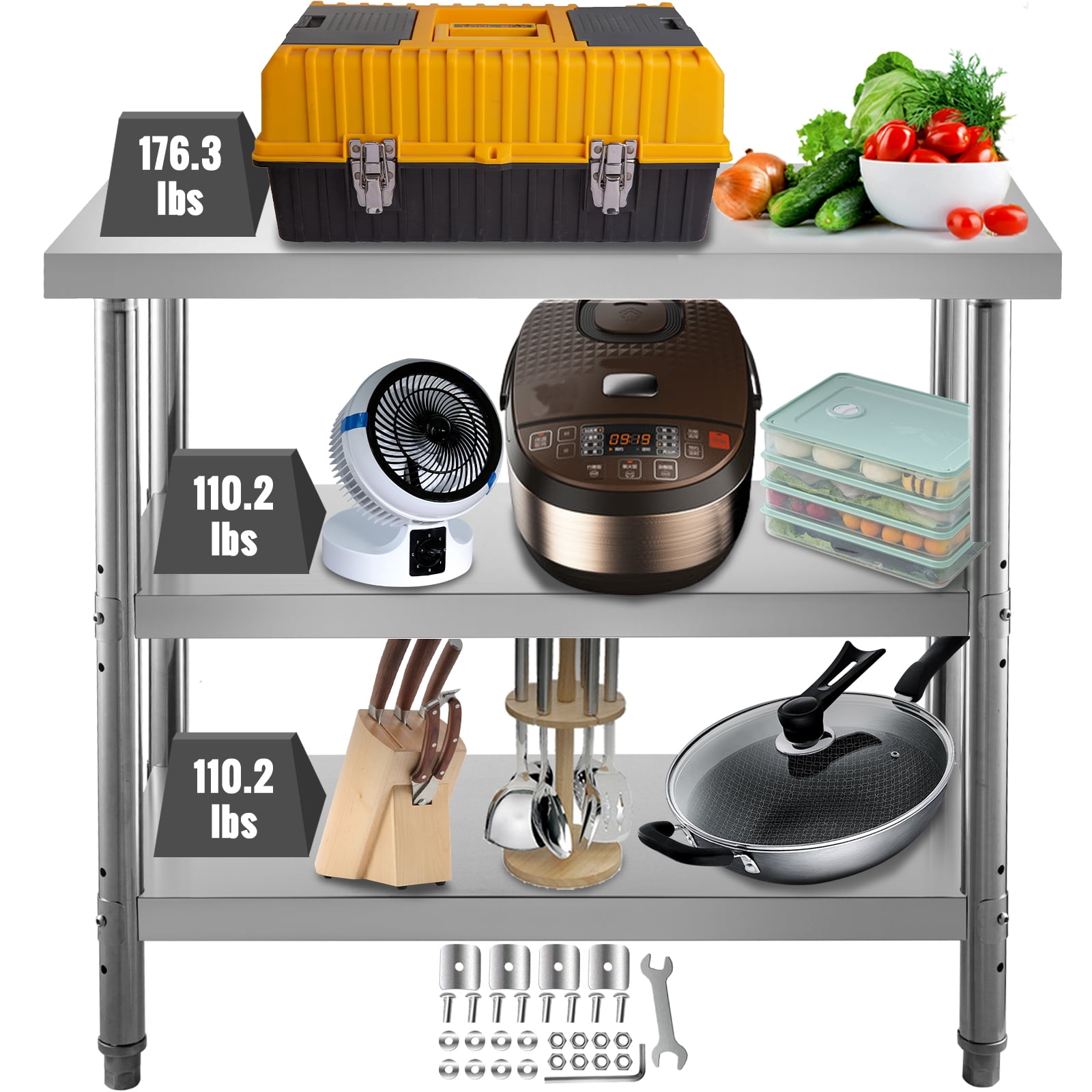 BENTISM Commercial Stainless Steel Table BBQ Prep Table 24x14x33 In