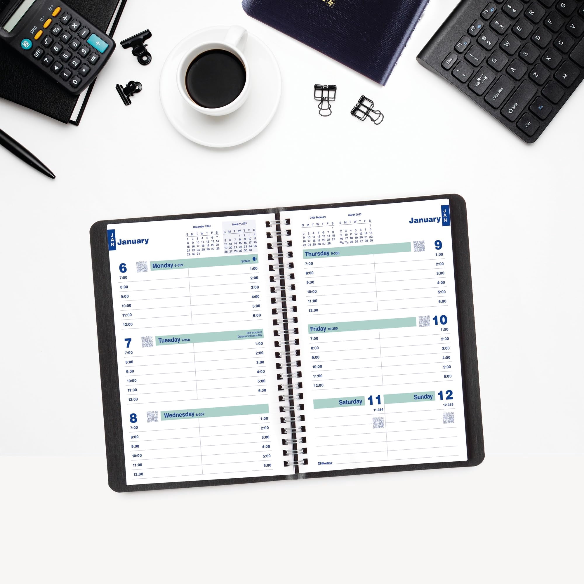 2025 Blueline Plan & Link™ Weekly Appointment Planner, 8" x 5", 50% Recycled, Black, January To December