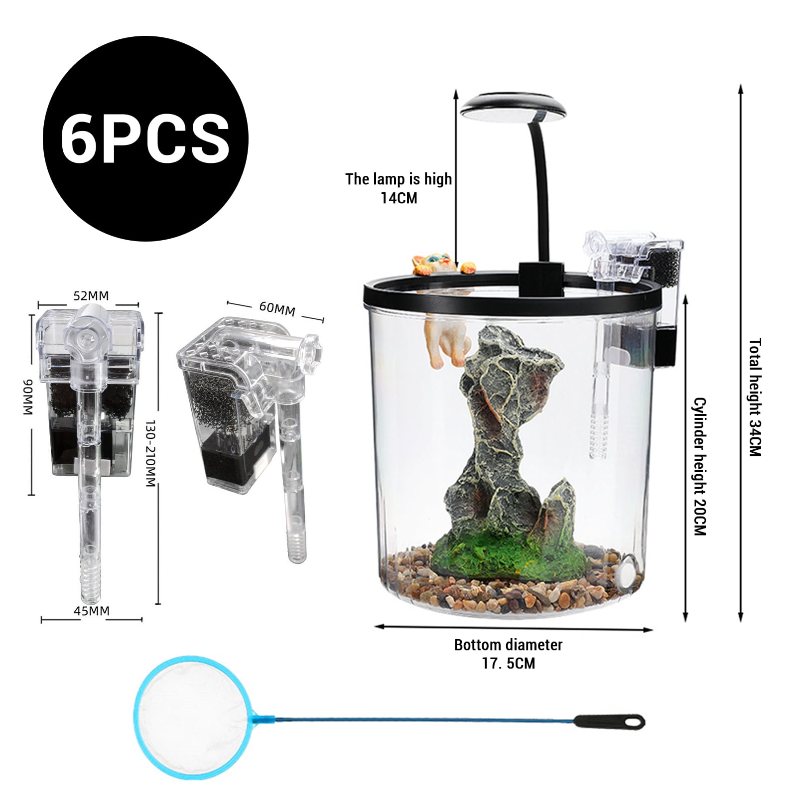 Gaderth 1.5 Gallon Small Fish Tank, Fish Aquarium Starter Kit With Led Light And Filter, Fish Tank Kit For Small Tropical Fish, Guppies, Goldfish, or Betta