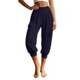thumbnail image 3 of Arlun Women's Summer Tapered Leg Capri Pants Pleated Elastic High Waist Cropped Trousers Soft Comfortable Solid Color Harem Pant for Yoga Workout and Everyday Casual Wear 1-Dark Blue XL, 3 of 6