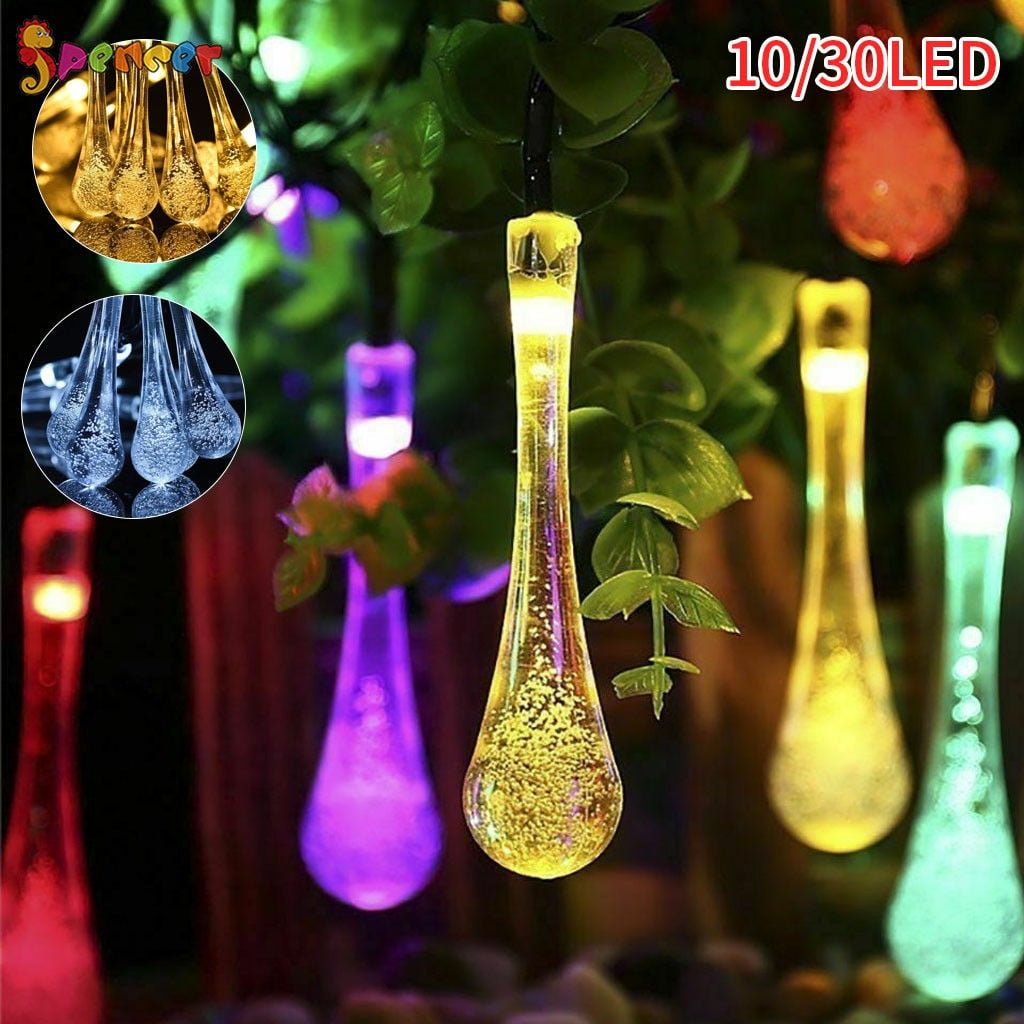 Solar Powered LED Clear Water Rain Drop Fairy String Lights 30LED 19.7ft 8Modes 