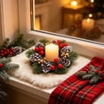 thumbnail image 6 of Christmas Candle Ring Artificial Leaves Wreath Mini Candle Holder Garland Table Centerpiece Decor Mantel Shelf Home Decoration Holiday Party Winter Ornament Festive Dining Accent, 6 of 6