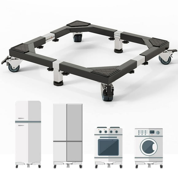CHINCHILLA Heavy Duty All Stainless Steel Mobile Fridge Stand Base Washing Machine Stand with Wheels Adjustable Furniture Dolly for Washer Refrigerator and Dryer(Large)
