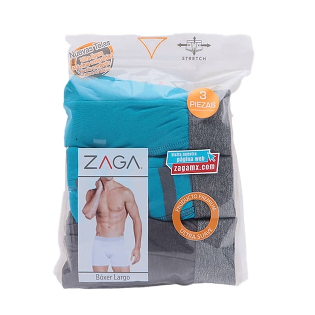 Bóxer Zaga para Hombre, Largo a Rayas Varios Colores 3 Piezas Talla M