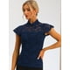 thumbnail image 2 of Blusa Semitransparente Allegra K Con cuello Alto Y Manga Corta Azul Marino L, 2 of 6