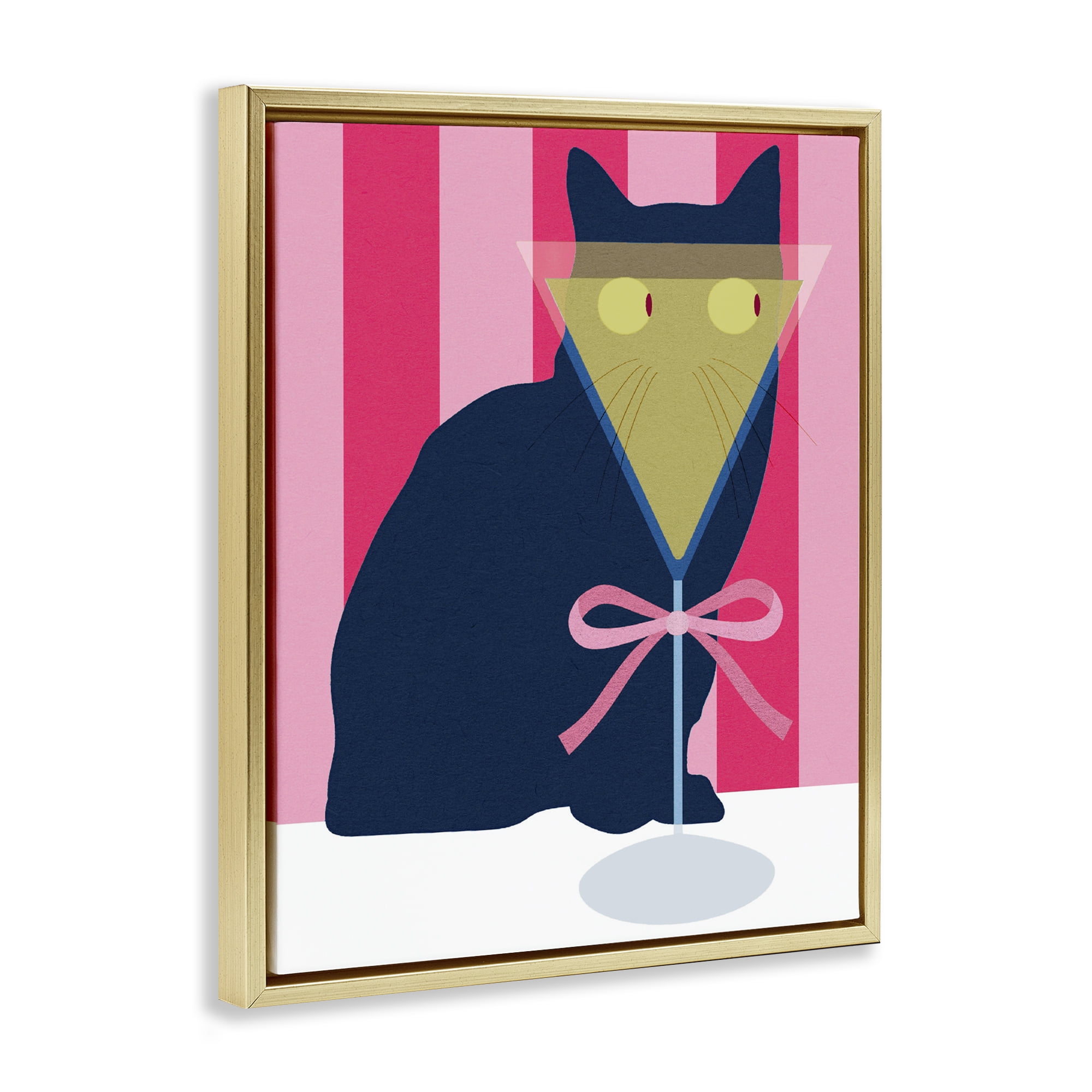 Stupell Industries Playful Striped Cat with Martini Gold Framed Floater Canvas Wall Art, design by Lil' Rue