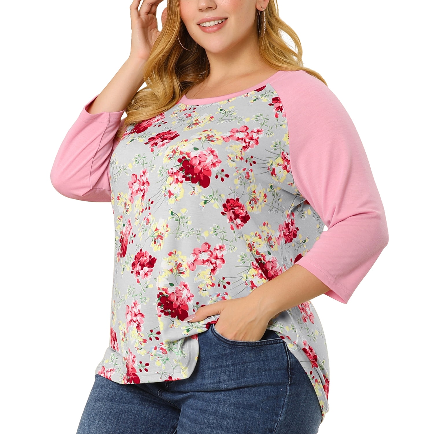 womens floral raglan tee