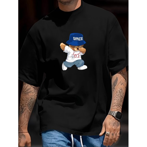 Camiseta informal de cuello redondo para hombre, con estampado de oso divertido y peculiar, ideal para verano y primavera.