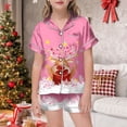 thumbnail image 2 of WEAIXIMIUNG Girls' Christmas Printed Pajamas Short Sleeved Button Top Shorts Home Pajamas Set 8-9 Years, 2 of 4