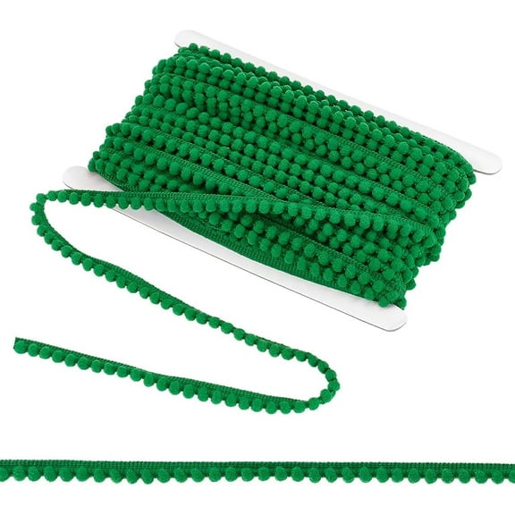 24~25 Yards Polyester Lace Trim Single Edge with Pom Poms Ball Trimming Garment Accessories Green 3/8 inch(10mm)
