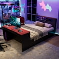 thumbnail image 5 of LHYY Full Size Wood Daybed with Twin Size Trundle,Desk,LED light and USB,Black+Red, 5 of 12