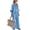 Blue, variant on Women's 2 Piece Hooded Outfit Set,Striped Cuff 3/4 Sleeve V Neck Drawstring Hoodie Tops Pullover and Elastic Waist Wide Leg Pants,Casual Loose Linen Blend Vacation Loungewear Flowy