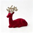 thumbnail image 2 of JeashCHAT Christmas Reindeer Figurines, Red Velvet Deer Statues Tabletop Ornaments, Flocked Reindeer Sculpture with Glitter Antlers, Christmas Decorations for Table Shelf Office Home Decor, 2 of 6