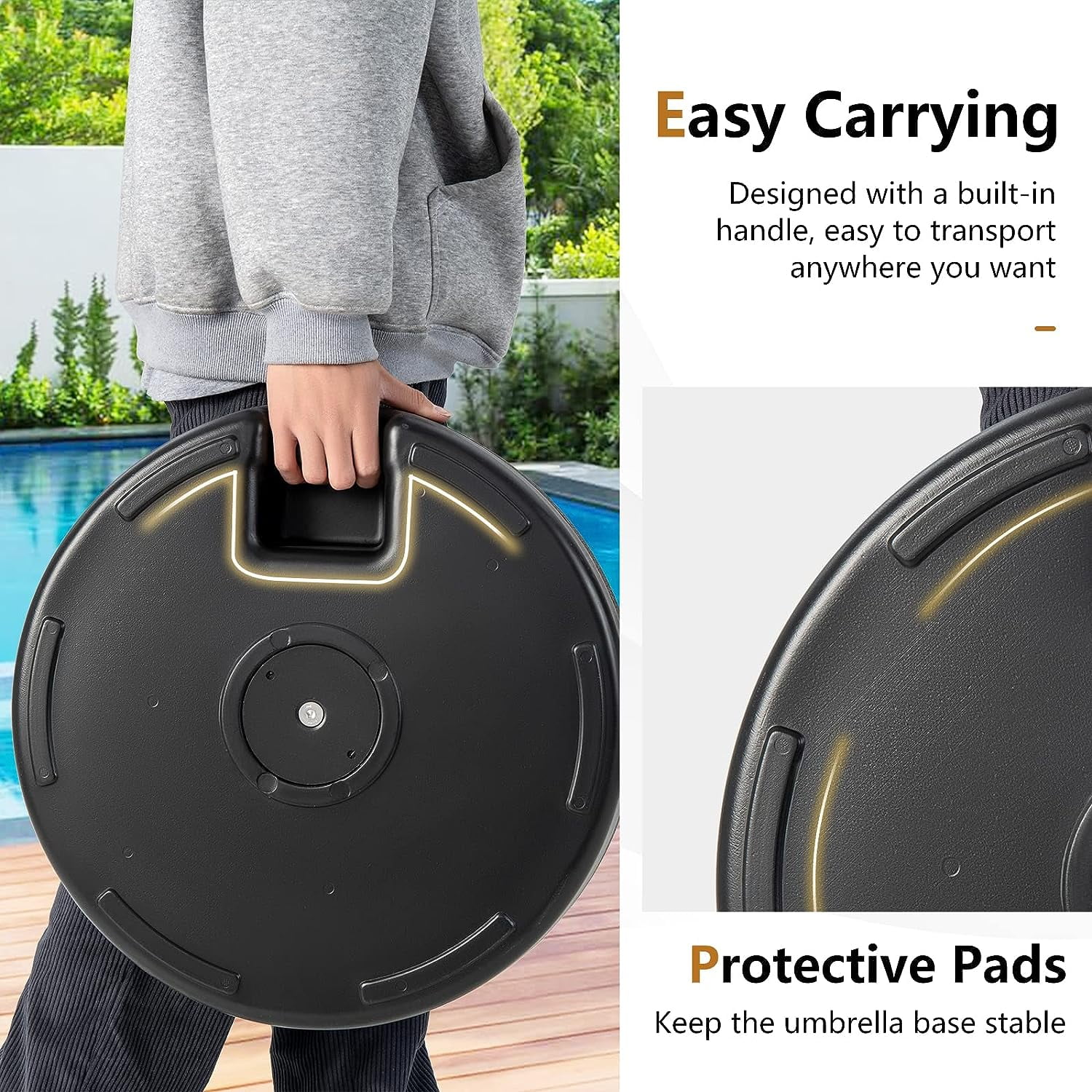 HJTER Fillable Umbrella Base, 75 lbs Water & Sand Filled Heavy Duty 20 Inch Round Patio Outdoor Umbrella Weights, Umbrella Stand for Umbrella Pole 1.5-1.9 inches, for 9-10 ft Market Offset Umbrella