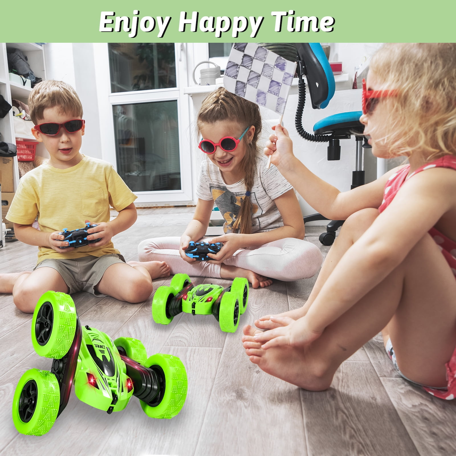 Remote Control Car,360 Flips Rotating Stunt RC Cars,Double Sided RC Car with LED Lights, 2.4Ghz All Terrain Rechargeable Electric Drift Car Birthday Christmas Gift Toys for Kids Boys Girls Green