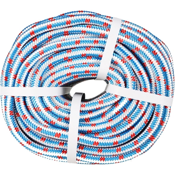 LABLT Cuerda Trenzada de poliéster de 1/2 Pulgada × 150 pies Azul Blanca Roja 16 Hilos Adecuada para Trabajos en árboles