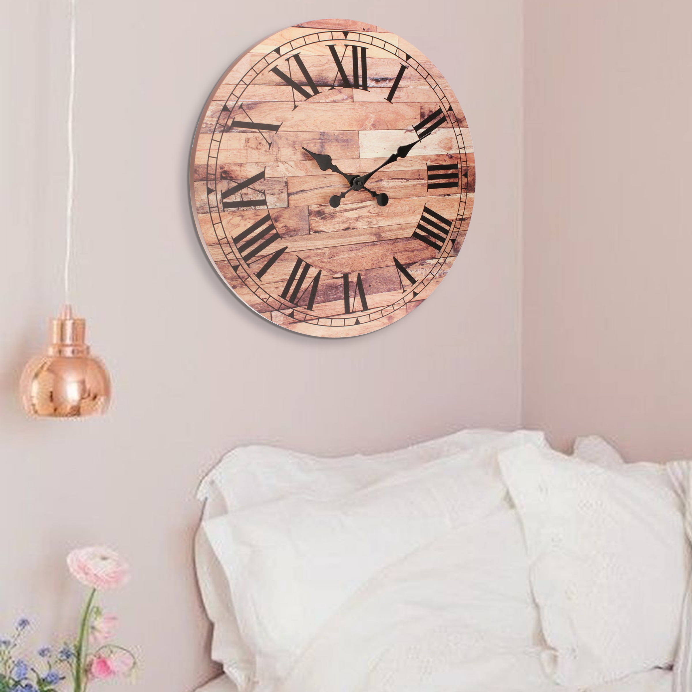 Stonebriar 18" Brown Analog Round Vintage Battery Operated Wall Clock